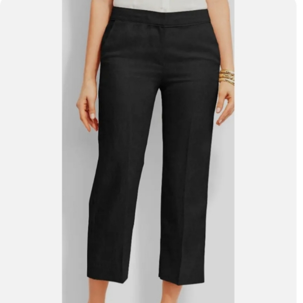 Talbots Chelsea Cropped Linen Wide leg Pants Black Size 12